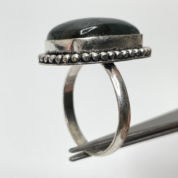 Labradorite Gemstone Silver Plated Rectangle Shaped Ring Statement Boho Sz 8.5 - Picture 3 of 6
